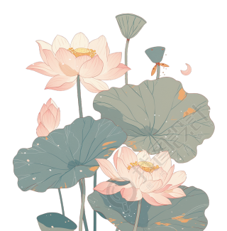 粉色荷花透明背景插画