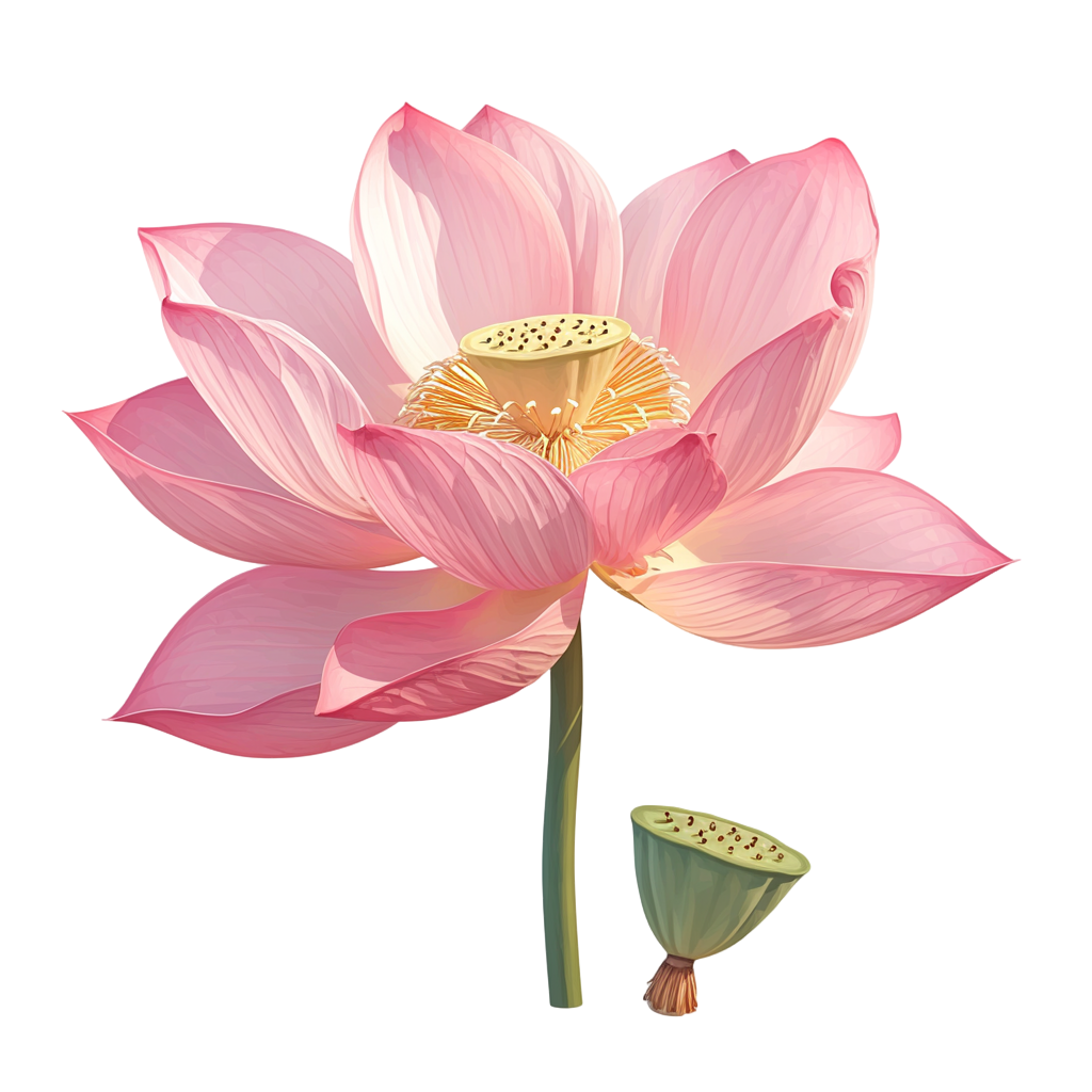粉色荷花莲蓬插画