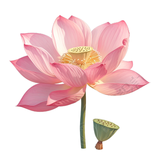粉色荷花莲蓬插画