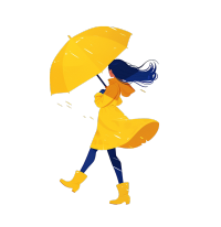 暴雨天打伞女孩插画