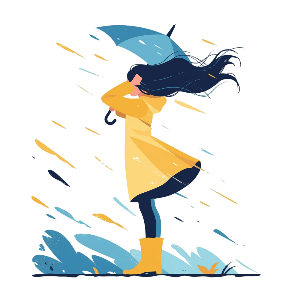 暴雨天打伞女孩元素