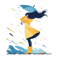 暴雨天打伞女孩元素
