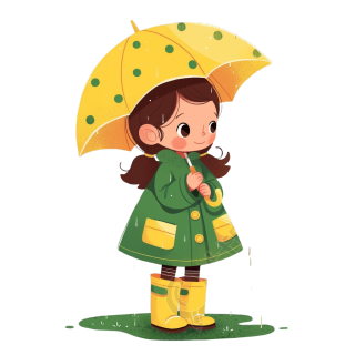 雨天女孩穿雨衣PNG素材