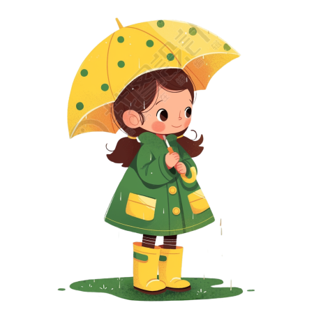 雨天女孩穿雨衣PNG素材