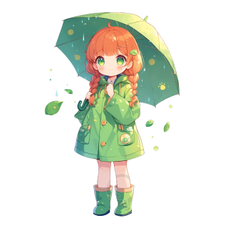 暴雨天打伞女孩素材