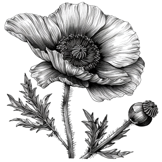 罂粟花简约线条插图