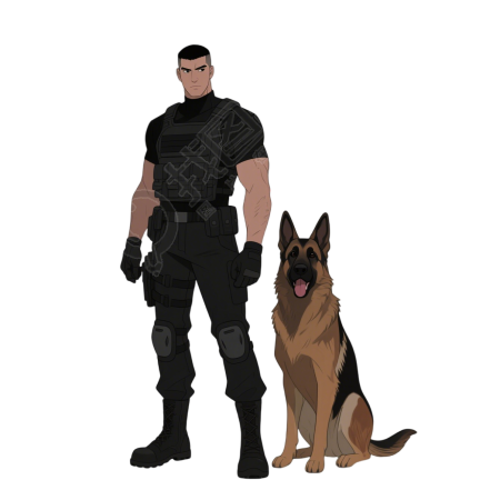 禁毒警察和警犬卡通插画