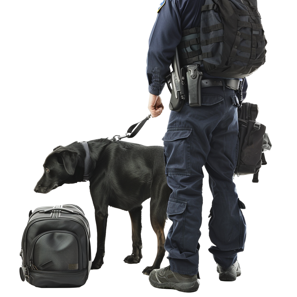 禁毒警犬检查行李插画