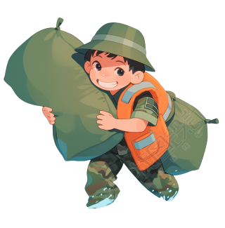 军人抗洪透明背景插图