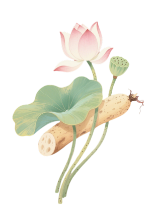 莲藕荷花彩铅素材