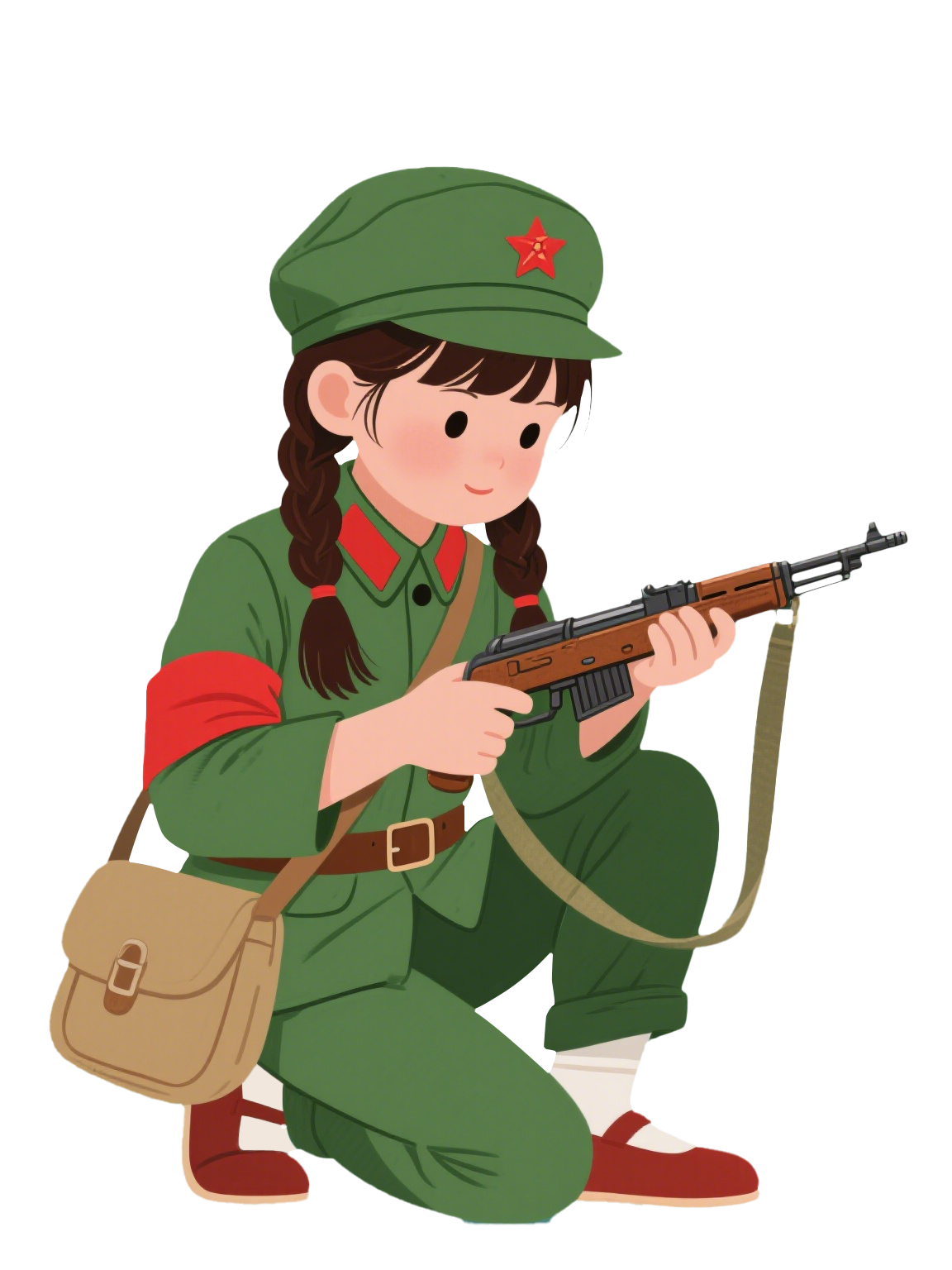 双麻花辫红军女孩素材