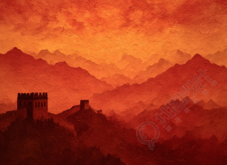 中国山水画长城插画
