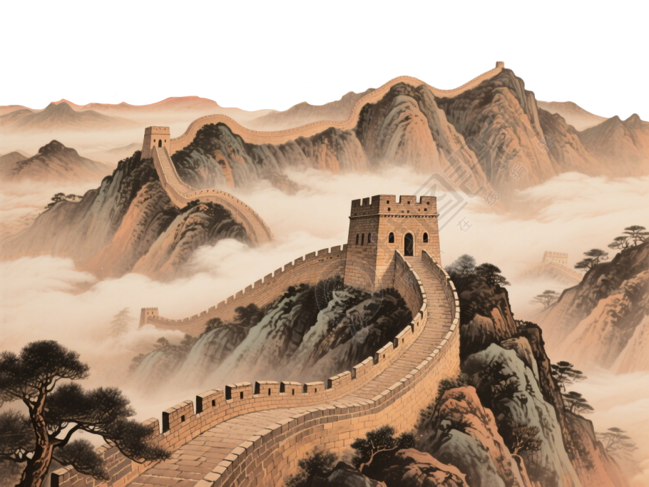 长城山水画元素