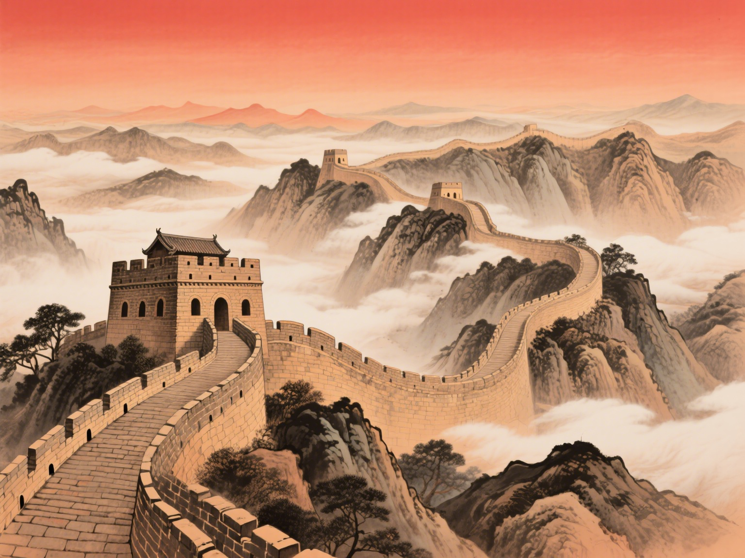 长城山水画素材