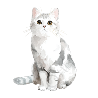 水彩画灰色猫插图