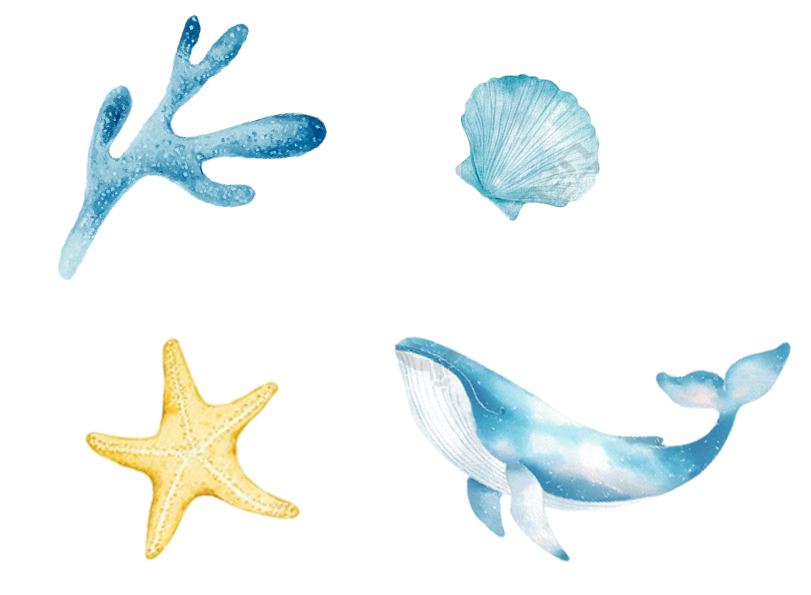 卡通海洋水彩鲸鱼元素