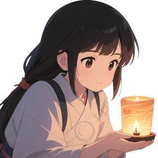 少女放河灯元素