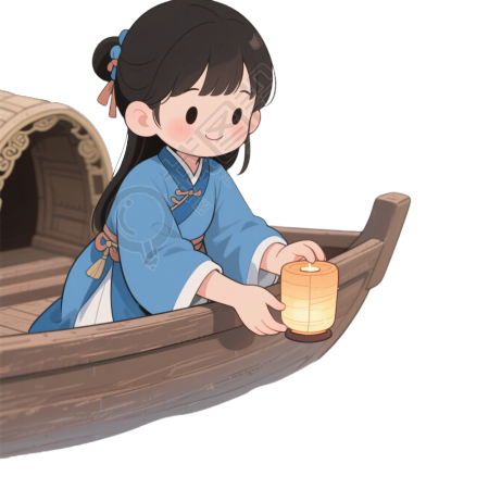 少女放河灯素材