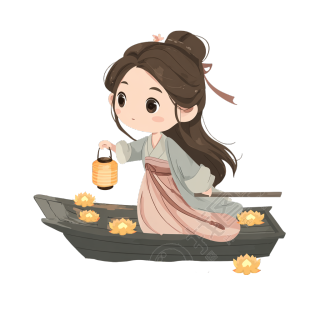 少女放河灯插画