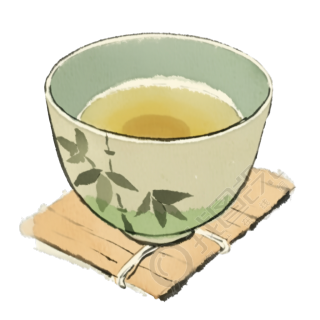 中式茶杯水墨风插画