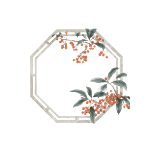 中式窗户水墨风花卉素材