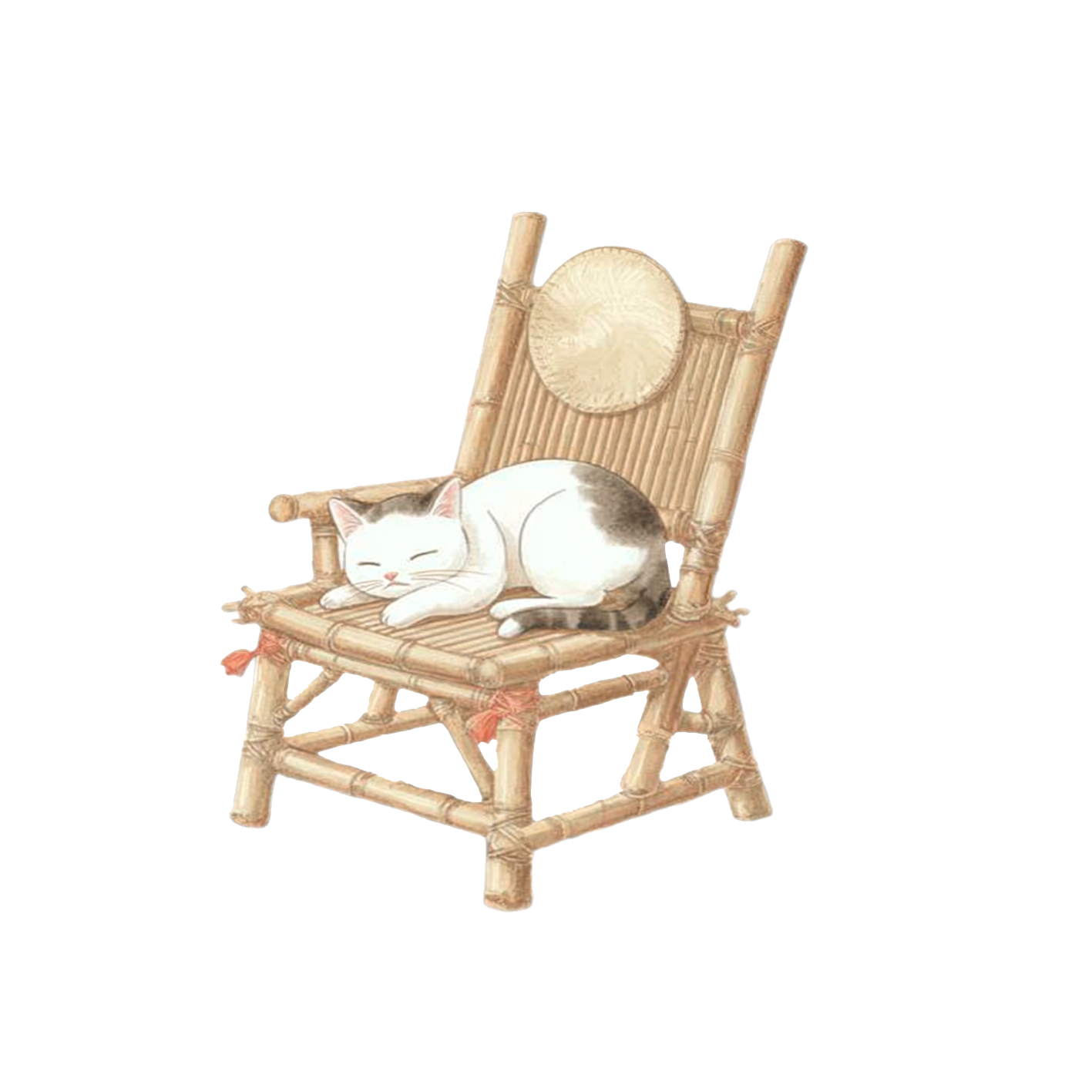 猫咪睡在竹椅上插画