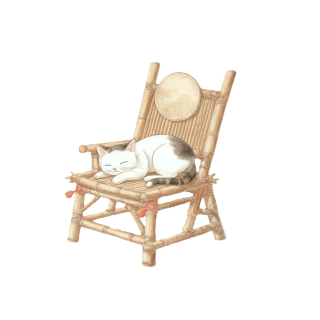 猫咪睡在竹椅上插画