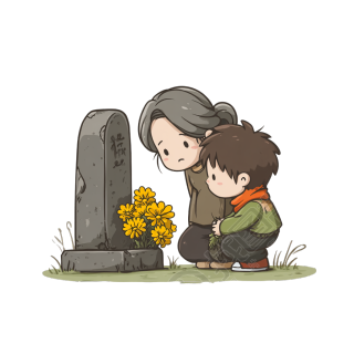 母子祭祖商用插画