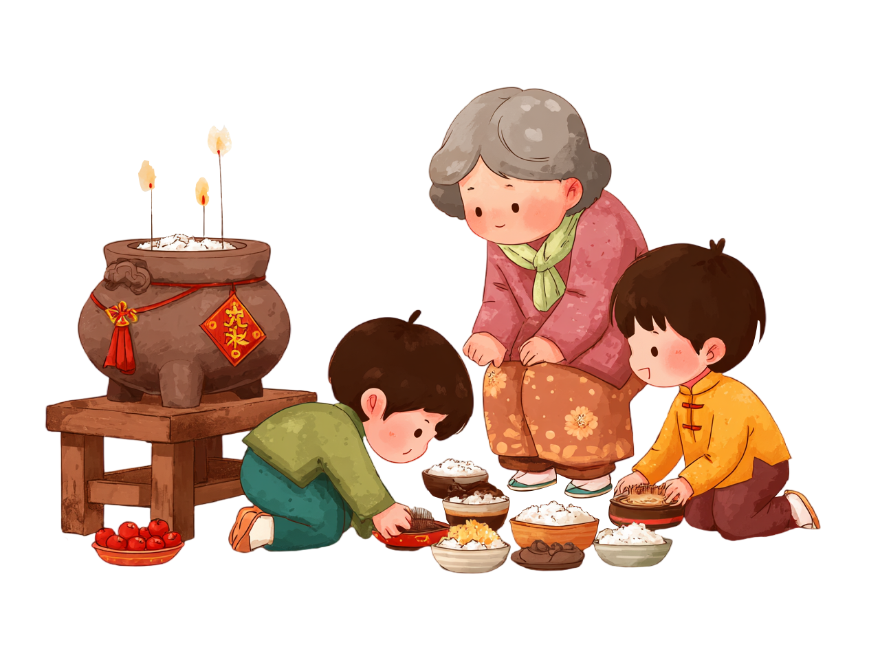 祭祖人物场景插画