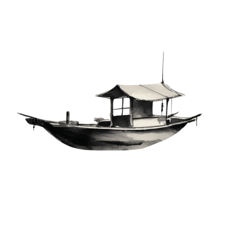 中元节水墨风渔船插画