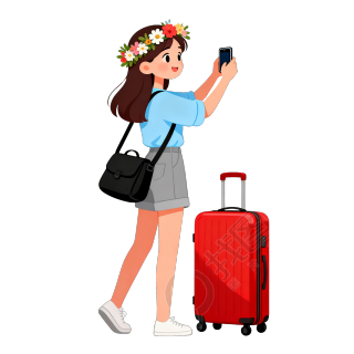 国庆节女孩旅行插图