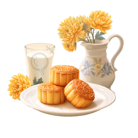 白瓷盘上的月饼插图