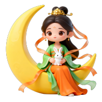 3D风格嫦娥与玉兔插图