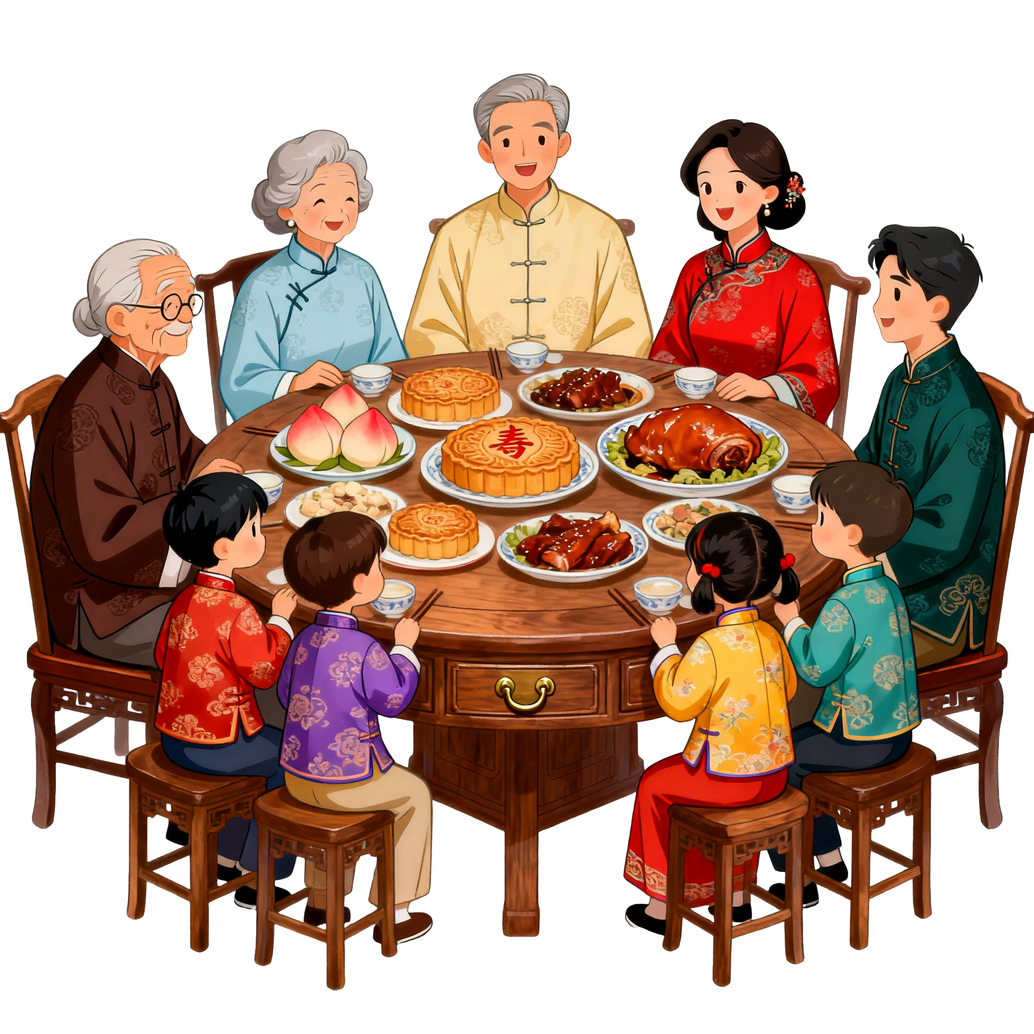 中秋家庭团聚插画