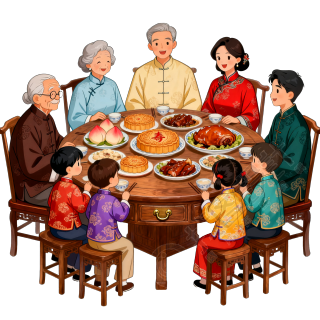 中秋家庭团聚插画