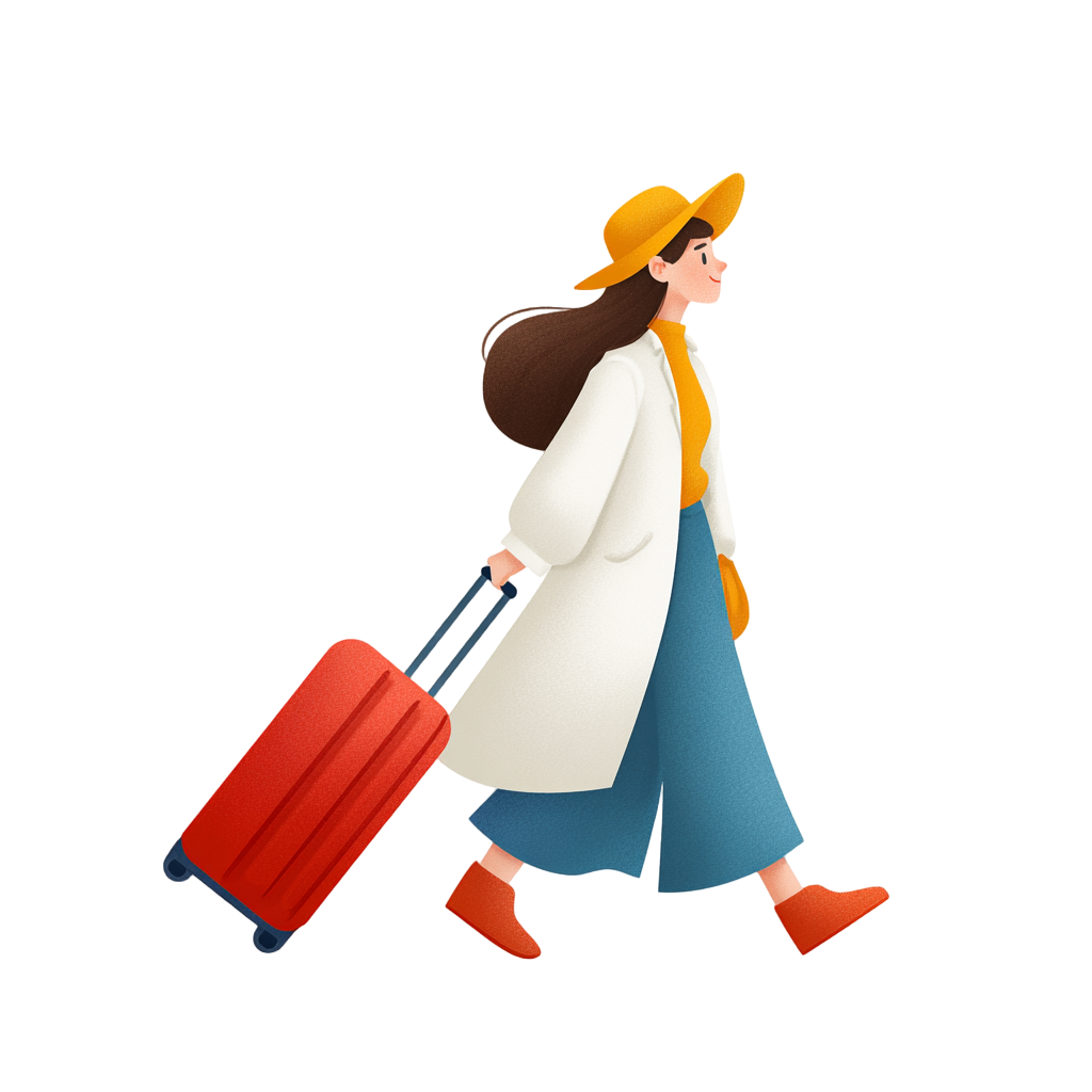 女孩国庆节旅行插画