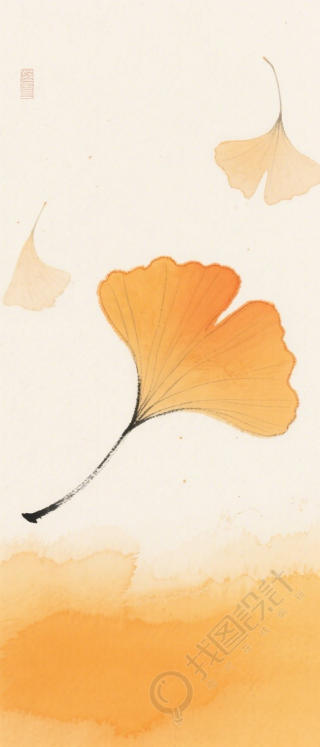 银杏叶水墨风背景插图