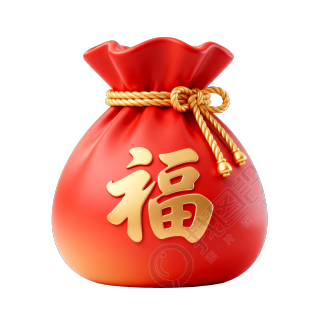 3D红色福袋简约元素