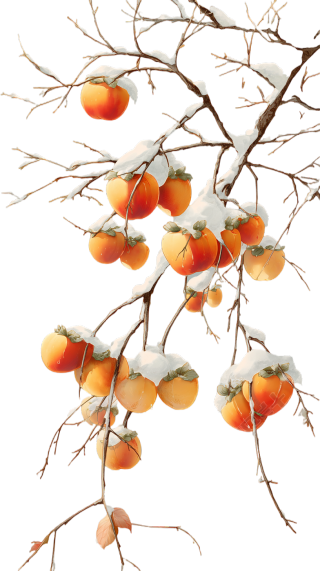 雪中柿子寒露节气插画