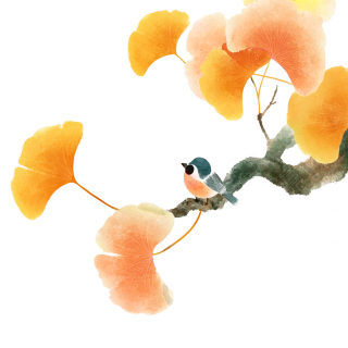 银杏树水墨风格插图