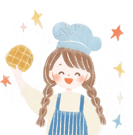可爱小女孩带厨师帽插画