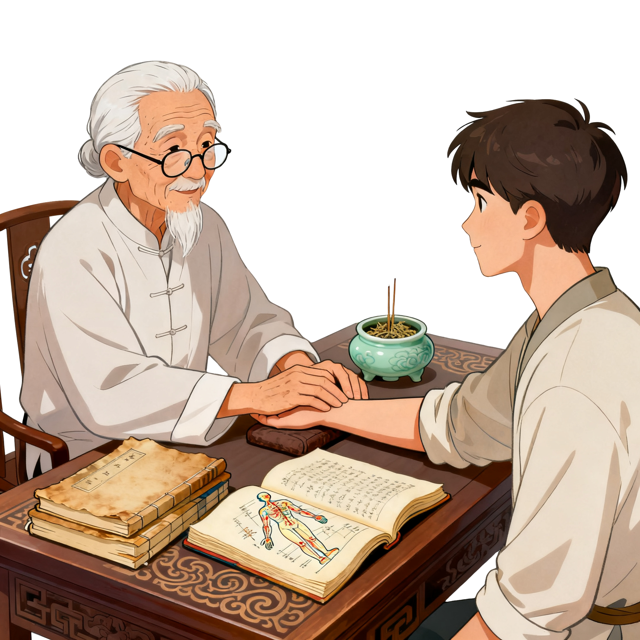 中医诊脉插画