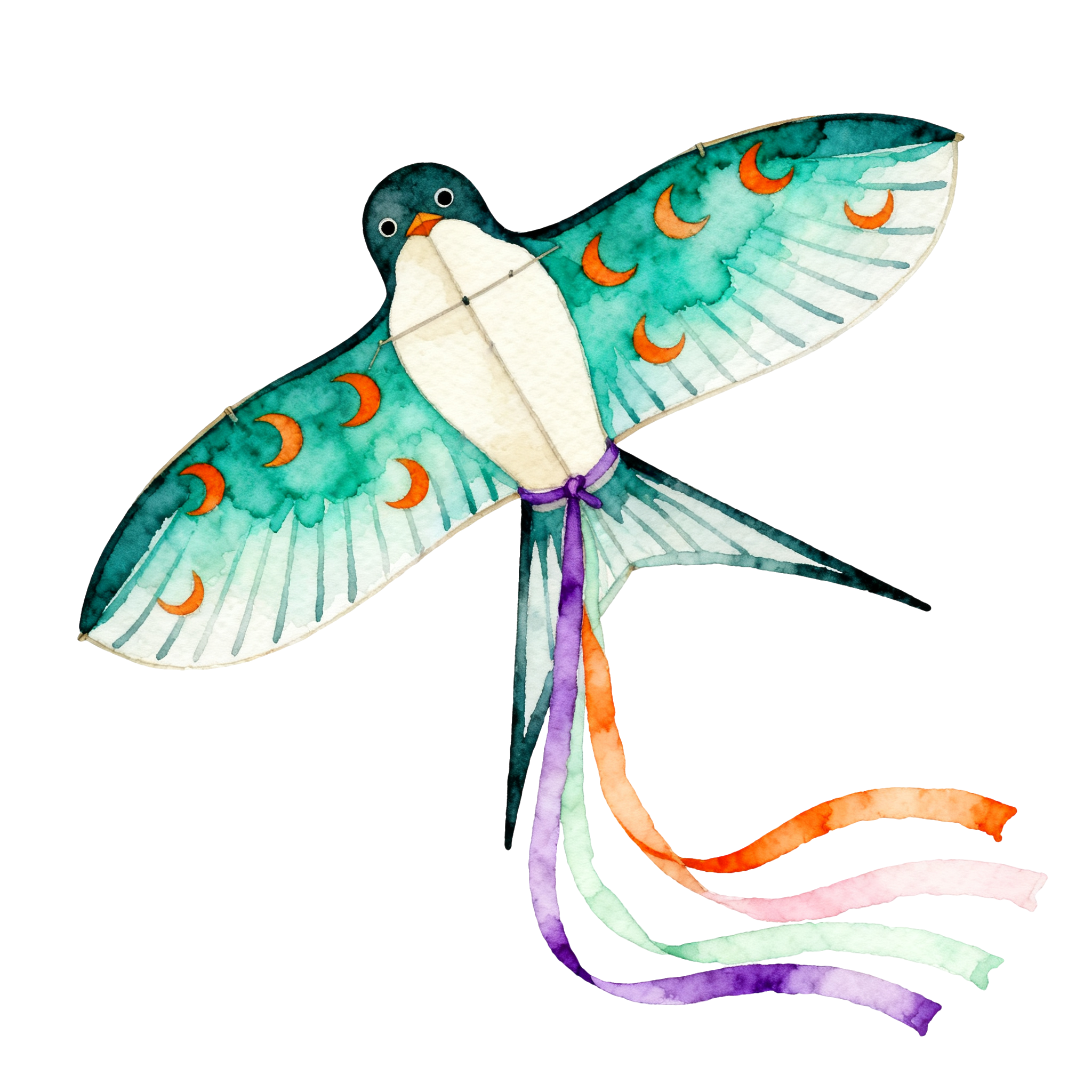 燕子风筝水彩风插画