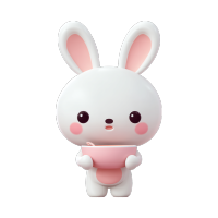 3D白色兔子PNG插图