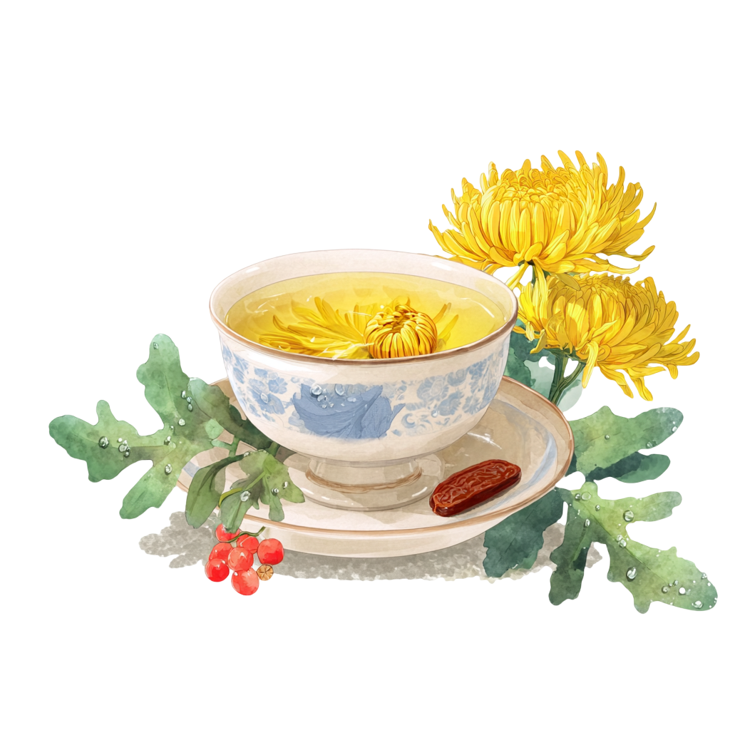 菊花茶水彩元素