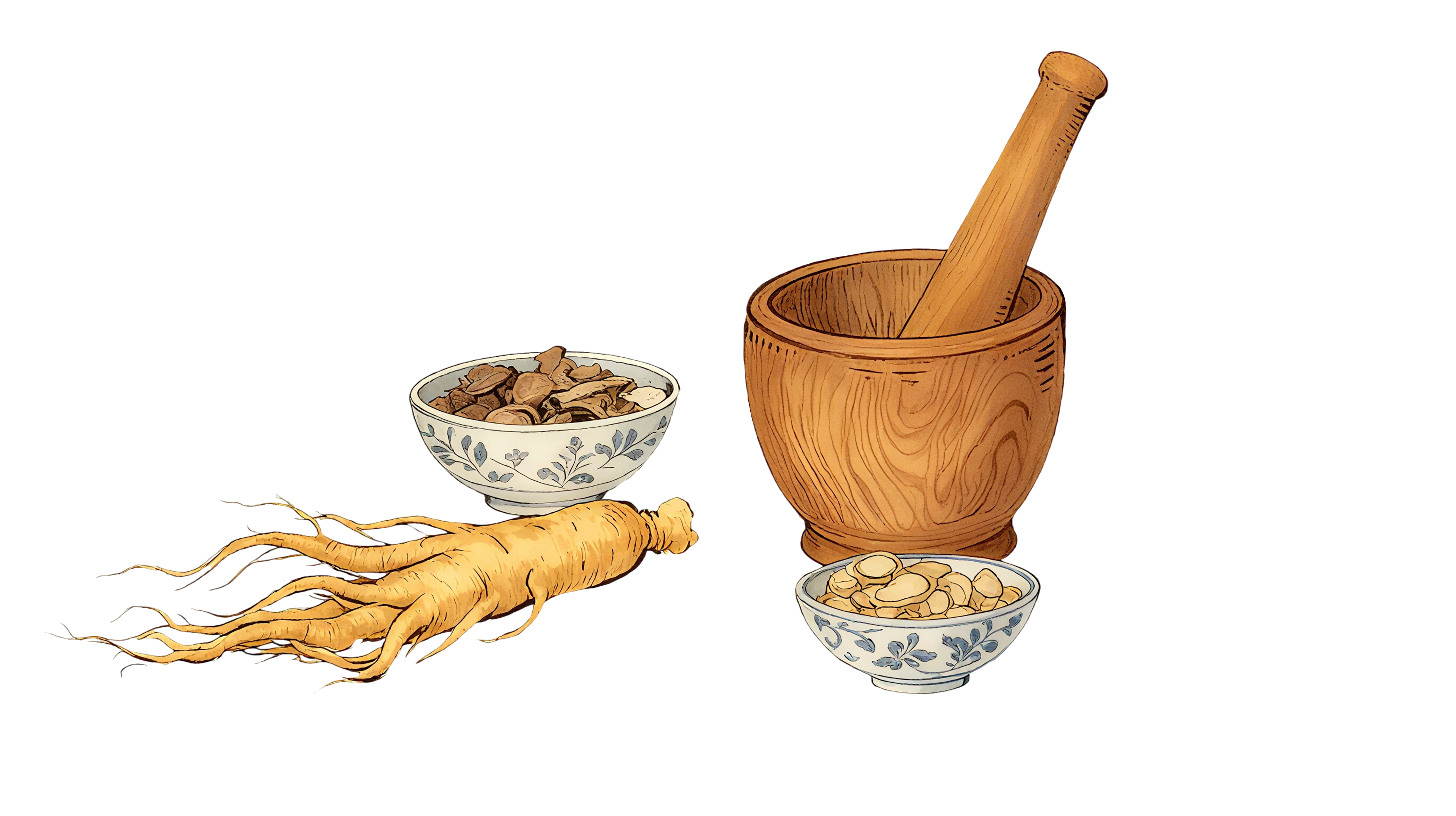 中药人参水彩风素材