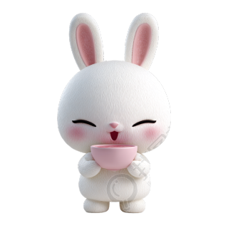 3D白色兔子PNG插画