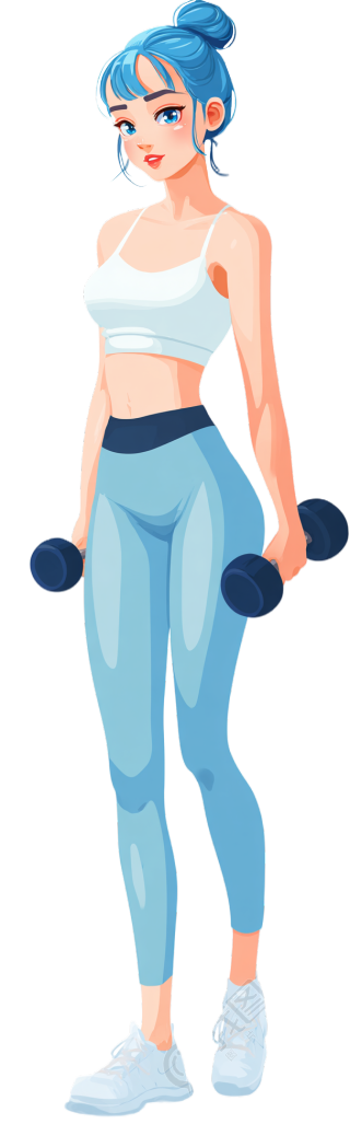 女孩举哑铃健身插画