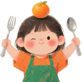 小女孩吃饭卡通可爱插图