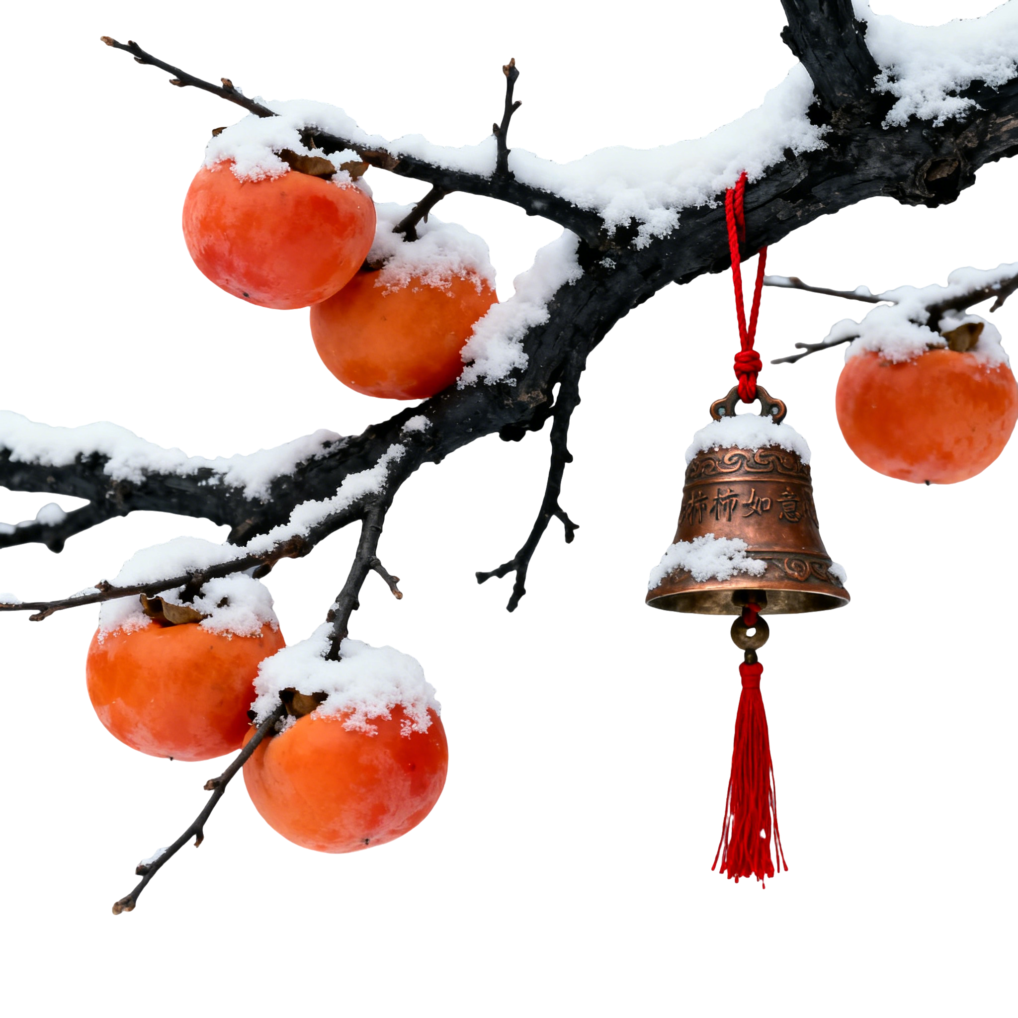 雪景柿子透明背景素材